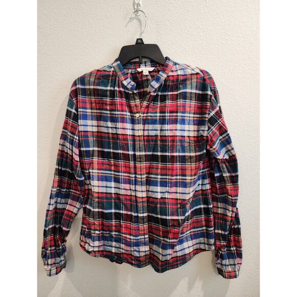 L.L. Bean Tops - LL BEAN Signature Womens XS Red Lightweight FLANNEL SHIRT RelaxedFit PLAIDCotton
